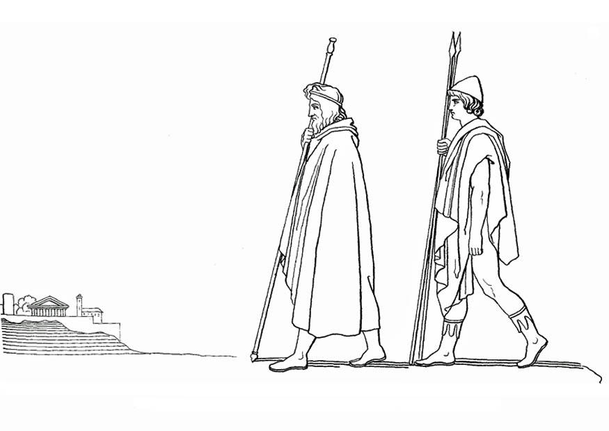 Coloriage ulysse - minerve arrive A  pylos